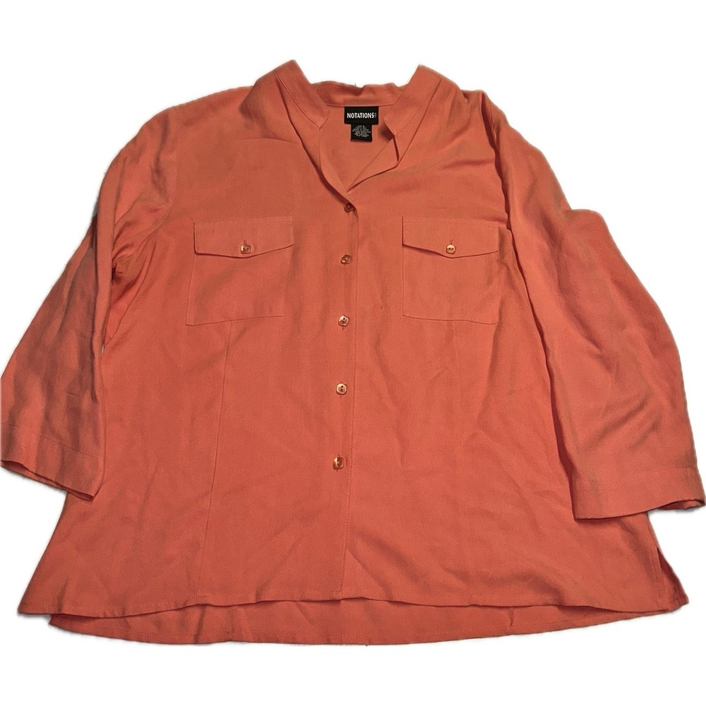 Notations 100% Silk Women's L Long Sleeve Button Up Pink Shirt Top